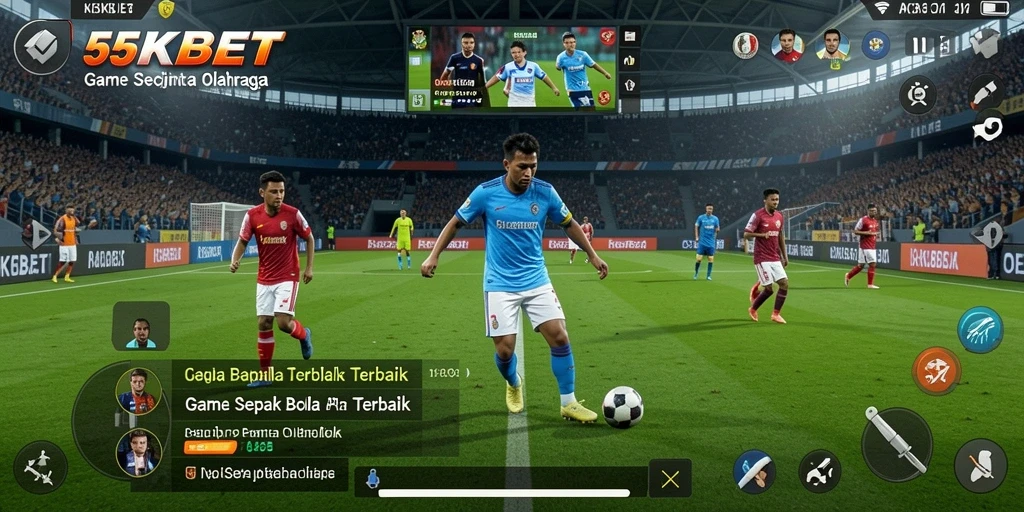 Tampilan screenshot utama 55KBET yang menunjukkan tindakan live game sepak bola.