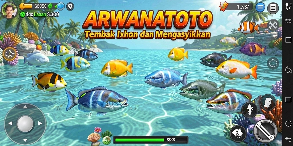 Tampilan gameplay ARWANATOTO dengan aksi tembak ikan seru.
