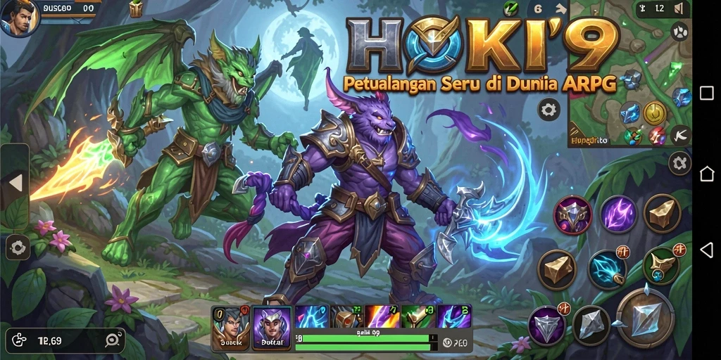 Screenshot HOKI9 menampilkan pertarungan seru antara karakter dan monster.