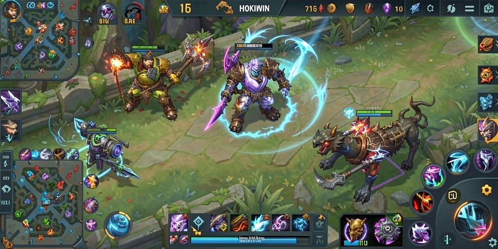 Gameplay seru HOKIWIN yang menampilkan pertarungan antar karakter.