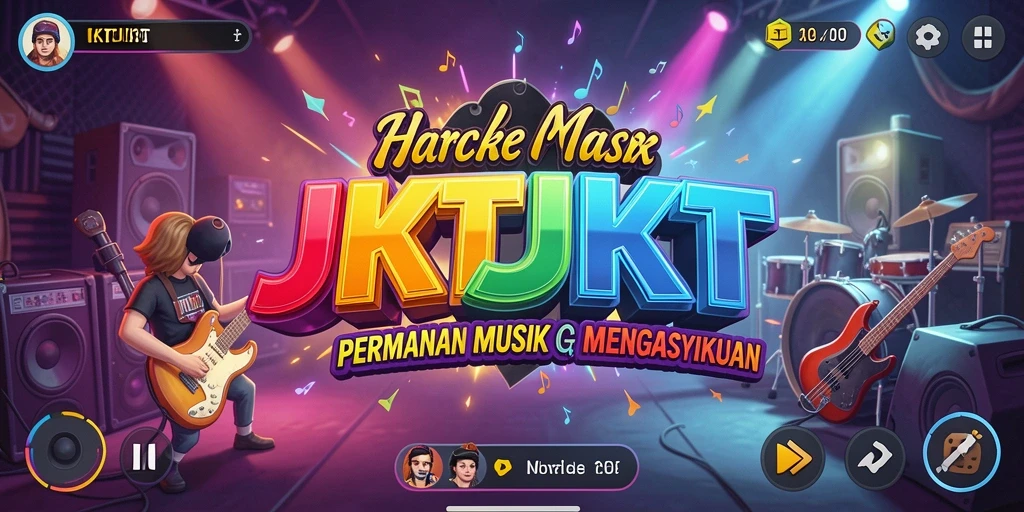 Tampilan utama gameplay JKTJKT dengan berbagai pilihan lagu.