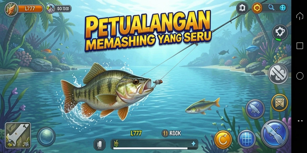 Gameplay seru dalam L777 saat memancing ikan di laut.