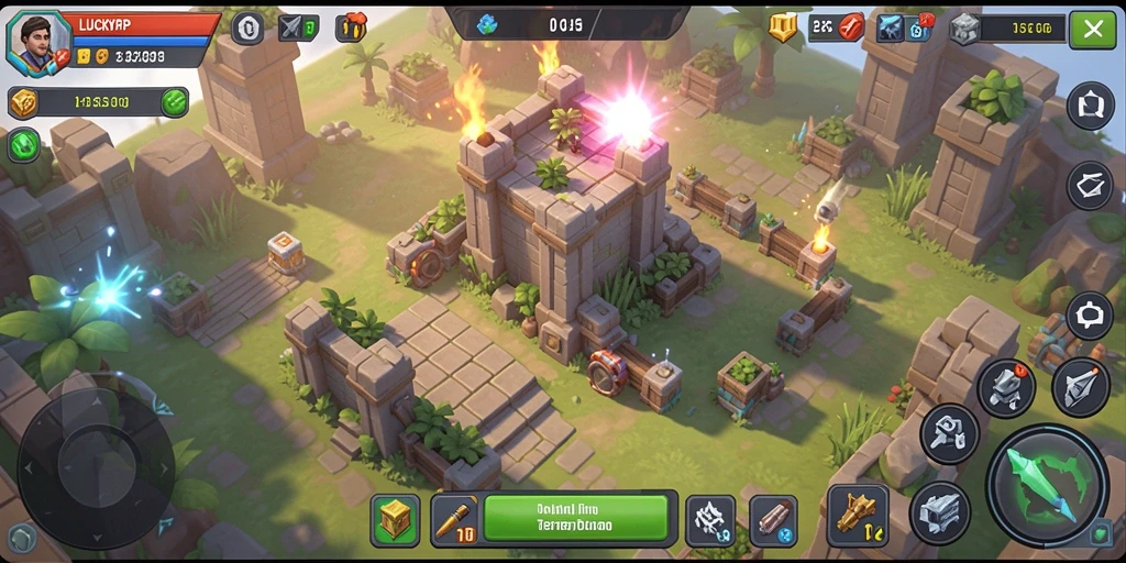 Tangkapan layar gameplay <strong>LUCKYRP</strong> menampilkan menara yang strategis melawan musuh.