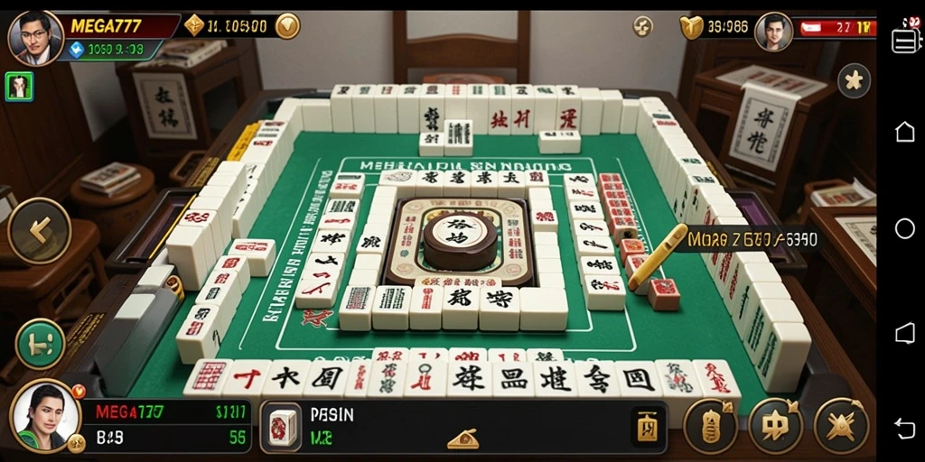 Screenshot dari gameplay MEGA777 dengan tampilan ubin Mahjong yang menarik.