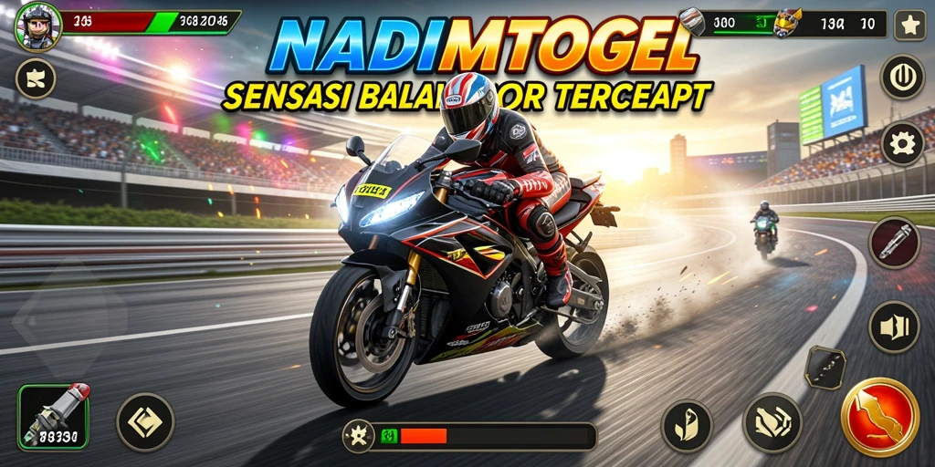 Tangkapan layar gameplay NADIMTOGEL dengan aksi balapan yang mendebarkan.