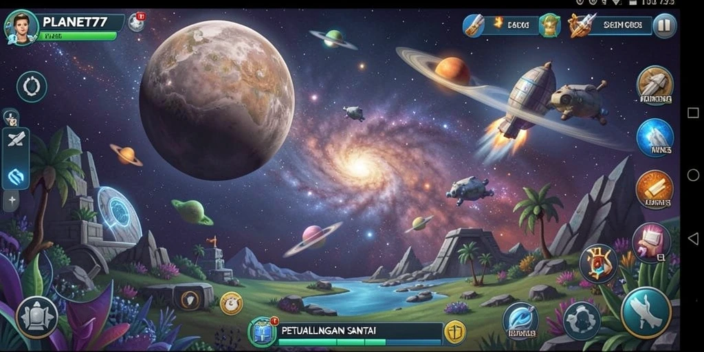 Tampilan gameplay PLANET77 dengan eksplorasi planet yang seru.