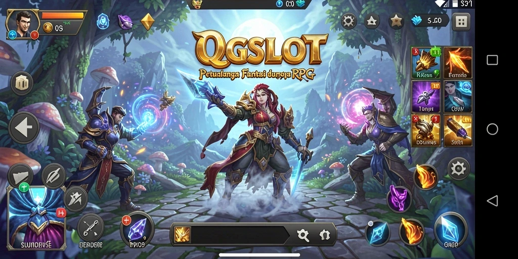 Tangkapan layar gameplay QQSLOT menunjukkan aksi seru dalam pertempuran RPG.