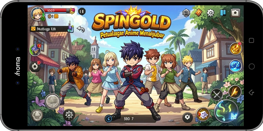 Tampilan gameplay menarik dari SPINGOLD yang memperlihatkan aksi karakter Anime.