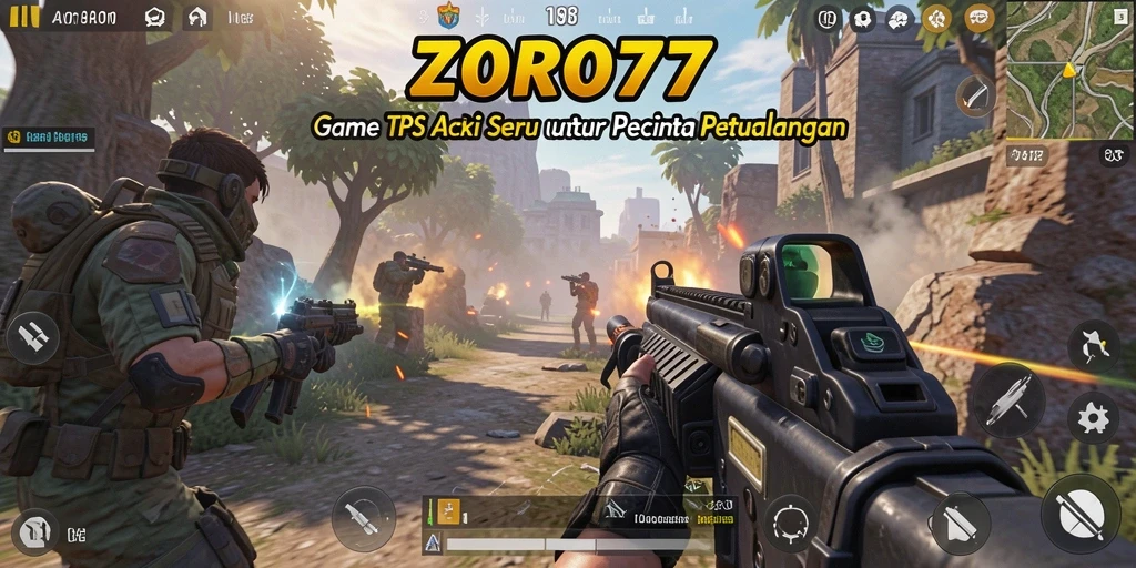 Tangkapan layar ZORO77 menampilkan aksi seru dalam gameplay TPS.